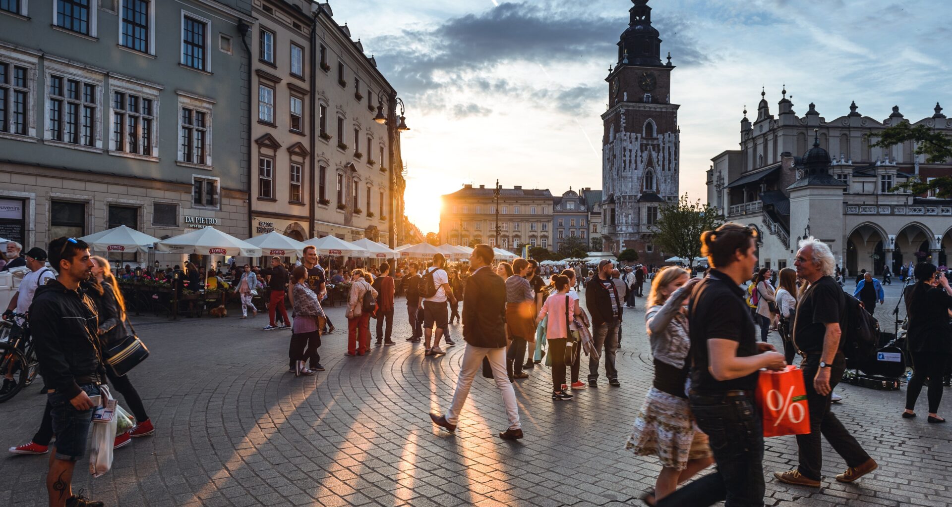 Tourists on Main Market Square in Krakow, Poland