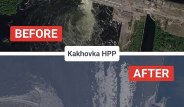 The Kakhovka Hydroelectric Power Plant (HPP) before and after the destruction