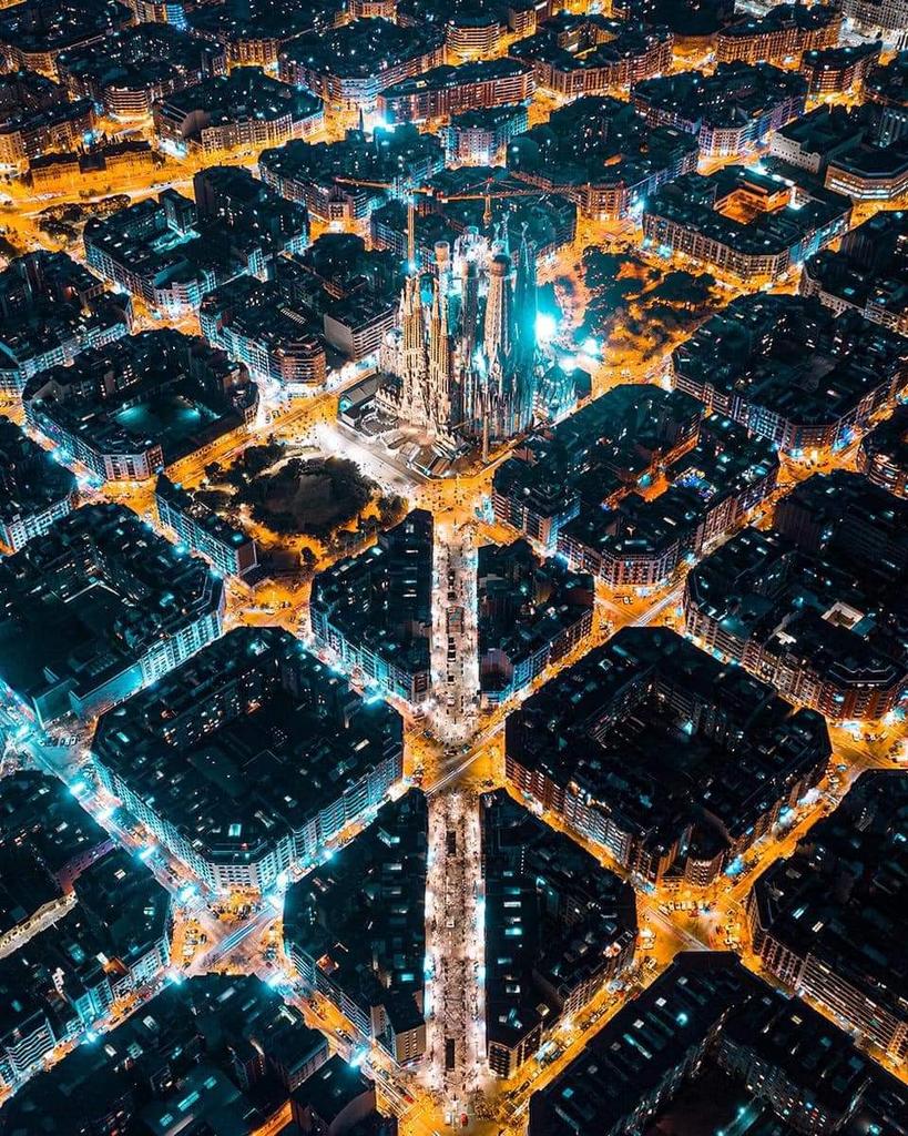 Night View of Barcelona, Spain