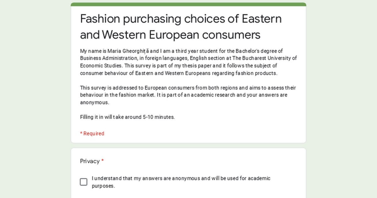 Hello, can you please help me with my questionnaire about fashion in Europe?