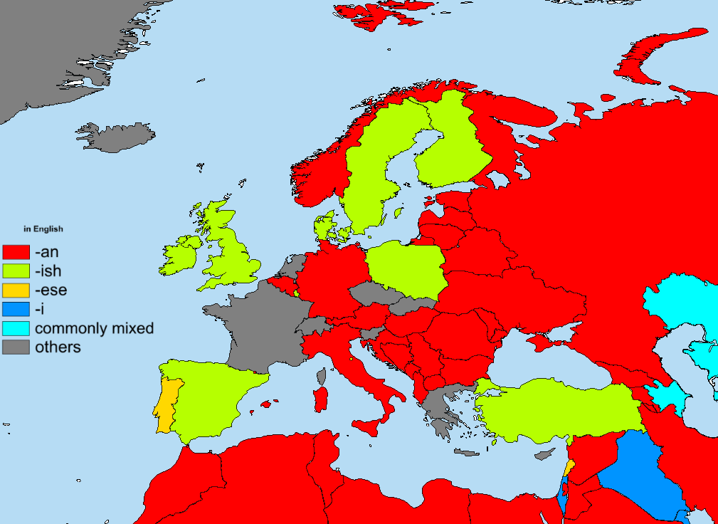 Demonyms of Europe in the English language