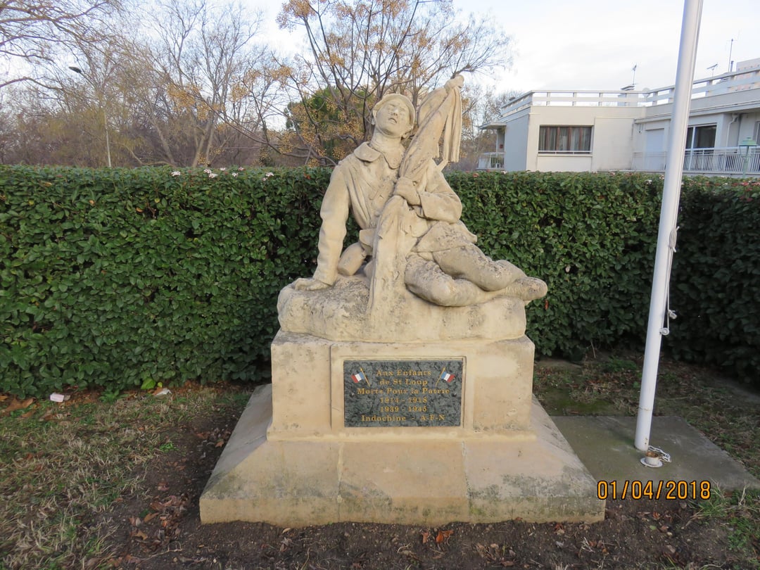 "To the sons of Saint Loup who died for their country", monument to the dead men from Saint Loup who fell in combat for France in WWI, WWII, Indochina and Algeria. Neighborhood in Marseille.