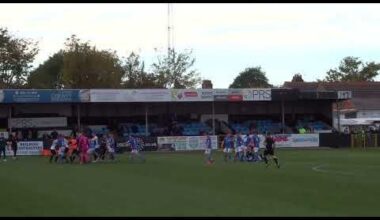 The explosive last few minutes of Rhyl (1) v Bangor (2) football game at Belle Vue 22.10.22