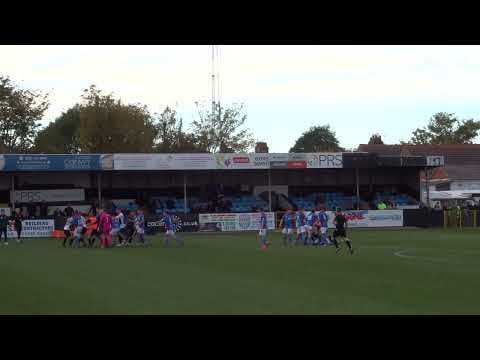 The explosive last few minutes of Rhyl (1) v Bangor (2) football game at Belle Vue 22.10.22