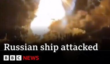 Huge explosion as Ukraine strikes Russian warship | BBC News