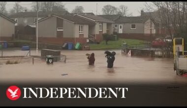 Dogs carried to safety as Storm Gerrit forces residents to evacuate Scottish town