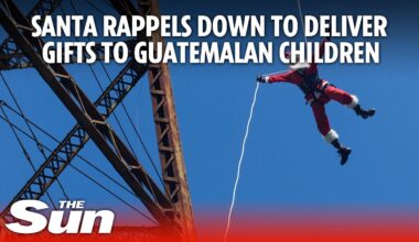 Santa rappels down to deliver gifts to Guatemalan children