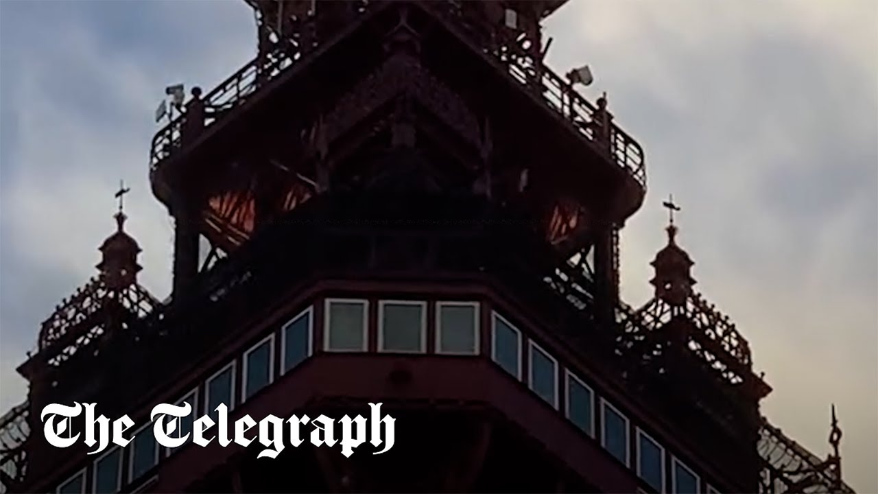 Blackpool Tower 'fire' just orange netting in wind, say police