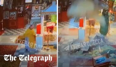 Ukraine: Moment priest in Odesa is almost killed in church by missile debris