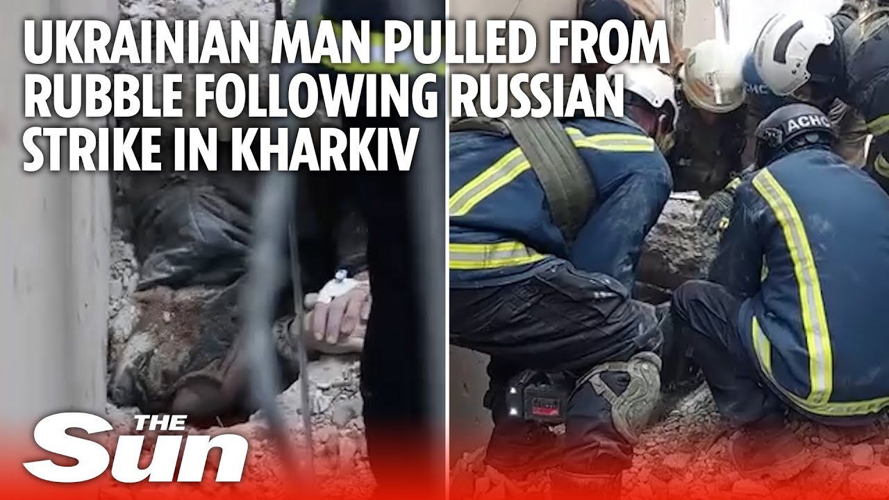 Ukrainian man pulled from rubble following Russian strike in Kharkiv