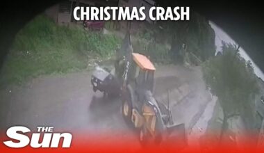 Christmas day collision: Dramatic moment car crashes full speed into bulldozer