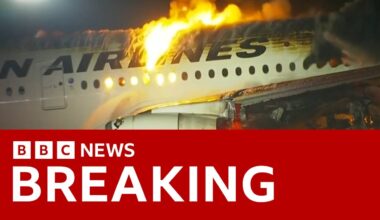 Japan Airlines plane in flames on the runway at Tokyo's Haneda Airport -BBC News