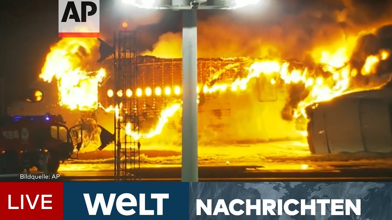 JAPAN: FLAMMENINFERNO - Linienmaschine brennt nach Kollision am Flughafen Tokio lichterloh