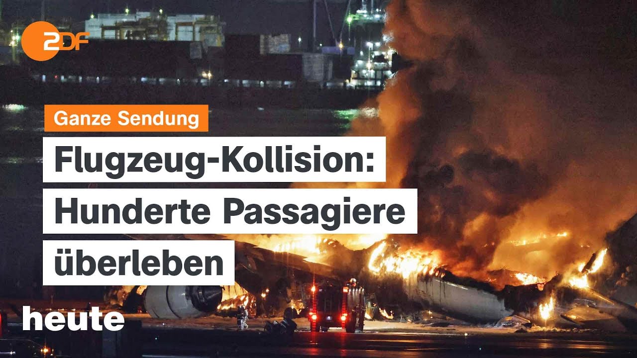 heute 19:00 Uhr vom 02.01.2024 Hochwasser, Angriffswelle auf Ukraine, Flugzeugkollision Tokio