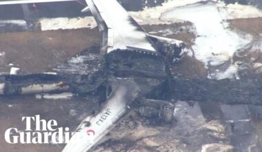 Aerials show plane wreckage after crash at Japan's Haneda airport