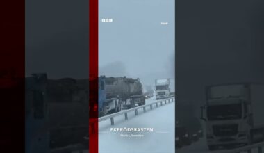 People were trapped in 1,000 vehicles in snow for more than 24 hours in Sweden. #Shorts #BBCNews