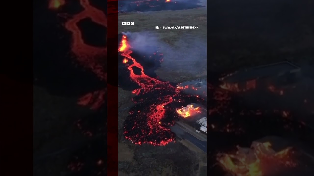 Lava flows have destroyed several homes in Iceland following the eruption. #Volcano #BBCNews #Shorts