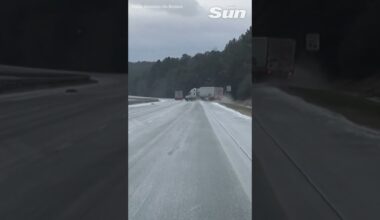 Semi-trailer truck SLAMS into guardrails on icy Alabama highway #shorts