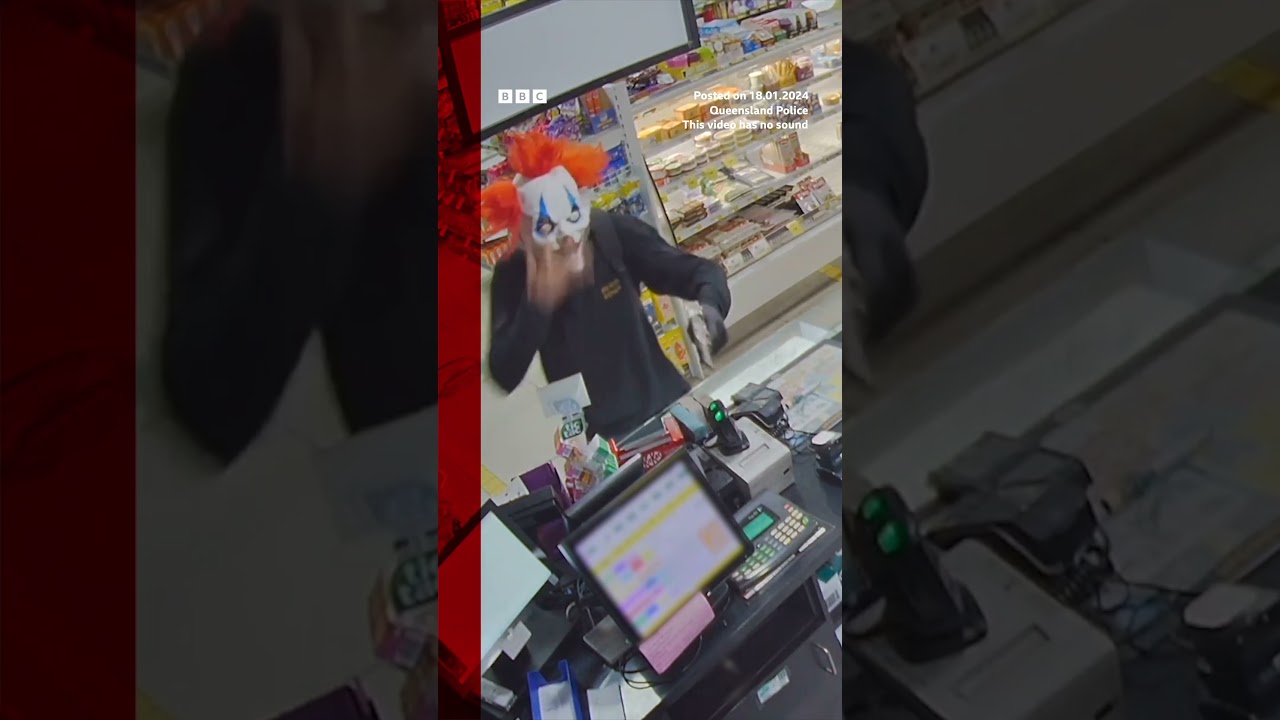 No one hurt as armed man in clown mask robs store in Brisbane, Australia. #Shorts #BBCNews