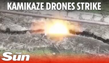 Russian soldier tries to take out kamikaze drone with shovel before explosion