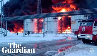 Russian oil depot catches fire after Ukrainian drone downed