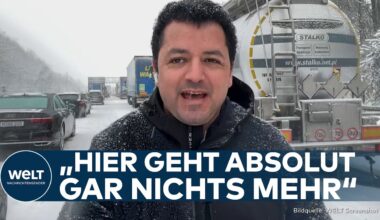 EIS- UND SCHNEECHAOS: Stilltstand auf der Autobahn A5! Lkws stecken teils seit sieben Stunden fest