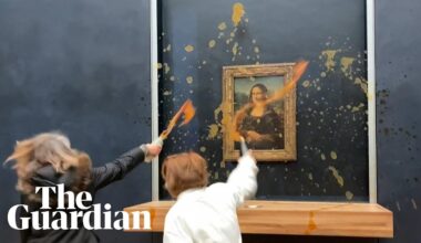 Moment protesters throw soup at Mona Lisa painting in Paris