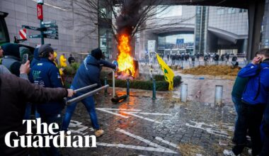 Protesting farmers light fires and clash with police at European parliament