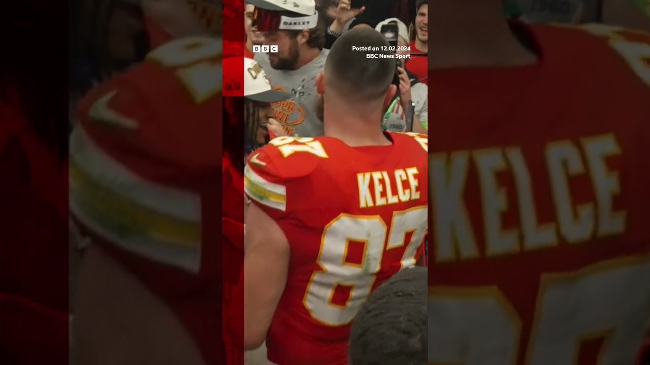 Travis Kelce and Kansas City Chiefs celebrate Super Bowl win. #Shorts #SuperBowl #BBCNews