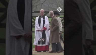 King Charles walks with Queen Camilla after attending church in Sandringham