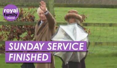 King and Queen Wave to Onlookers as They Leave Church