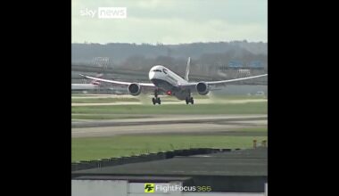 BA plane struggles to land at Heathrow Airport during strong winds