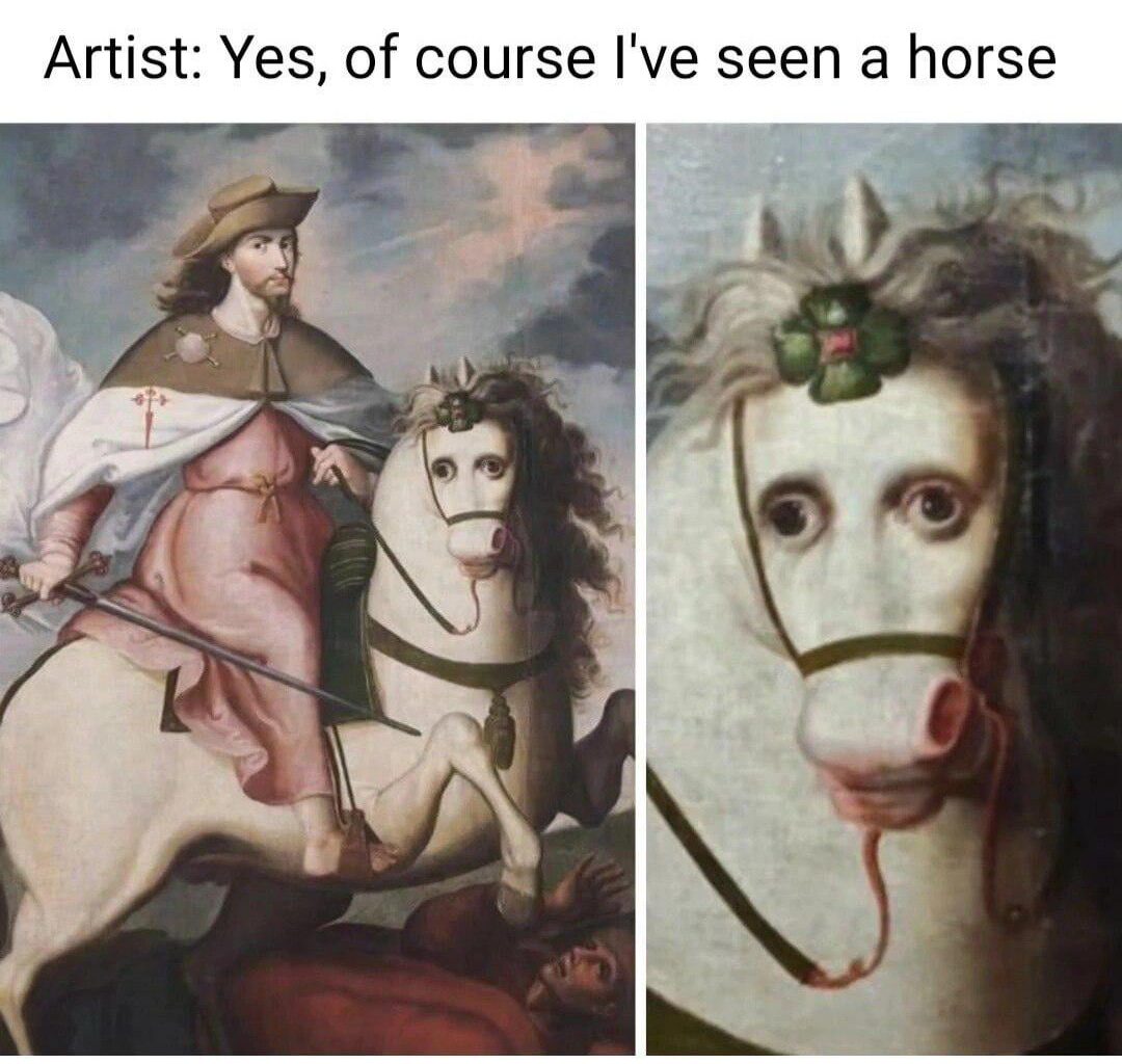 Judging by the fact that the horse has flowers on its head, he has never seen flowers either