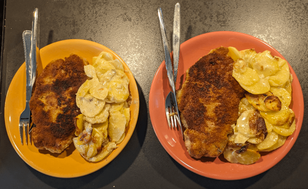 Es gab Schweinekotelett mit Kartoffelgratin