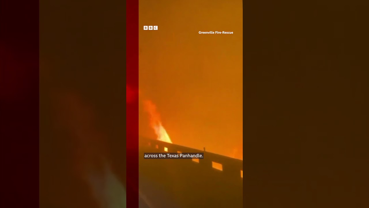 Fire truck drives through Texas wildfires. #Shorts #Texas #Wildfires #BBCNews