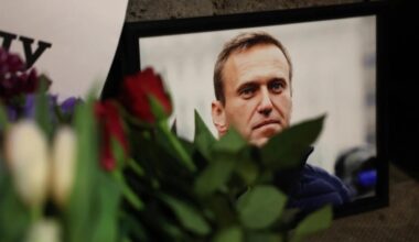 'Mourners in Moscow laid flowers at a makeshift memorial for late opposition leader Alexei Navalny'