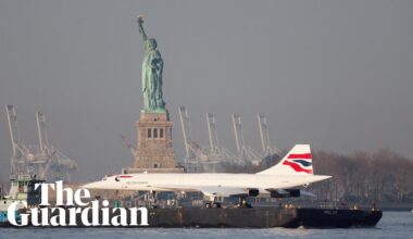 Concorde jet gets floated down the Hudson River after months of refurbishment