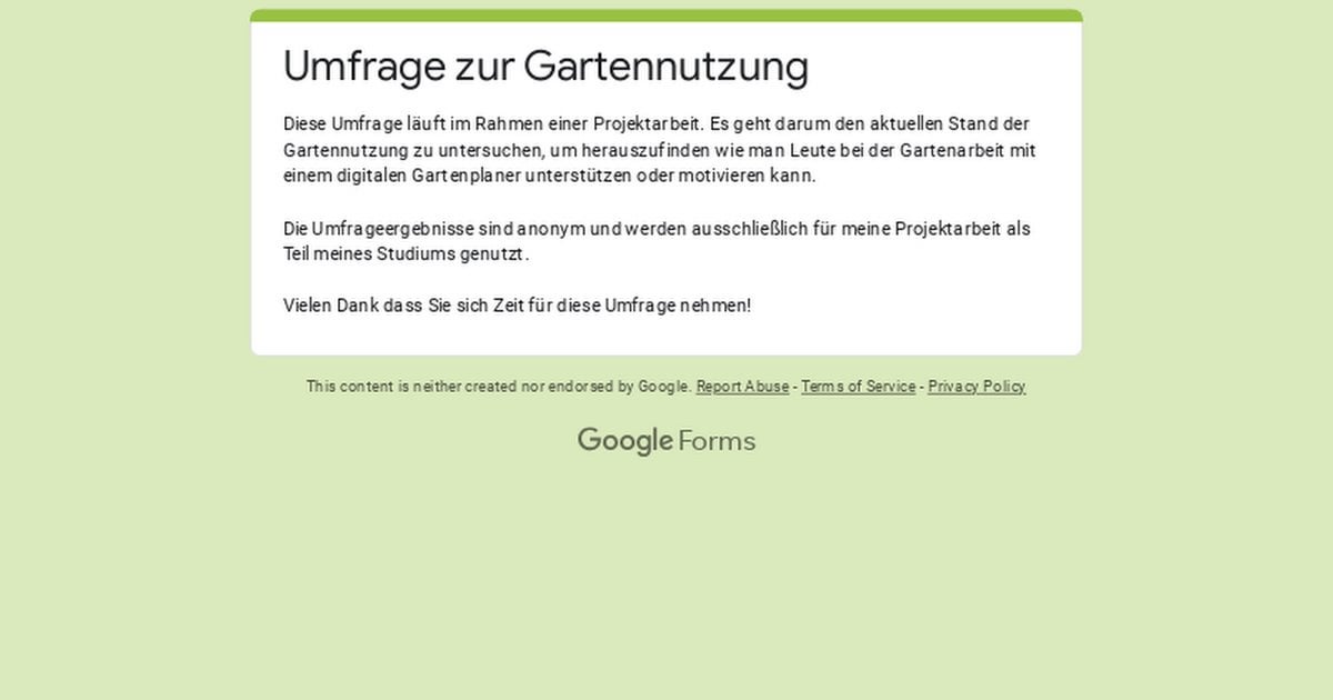 Kleine Umfrage zur Gartennutzung für mein Studienprojekt