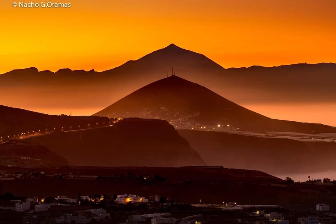 Canary Islands, Spain. Foreground, Ajodar Mountain. Background, Teide Volcano.