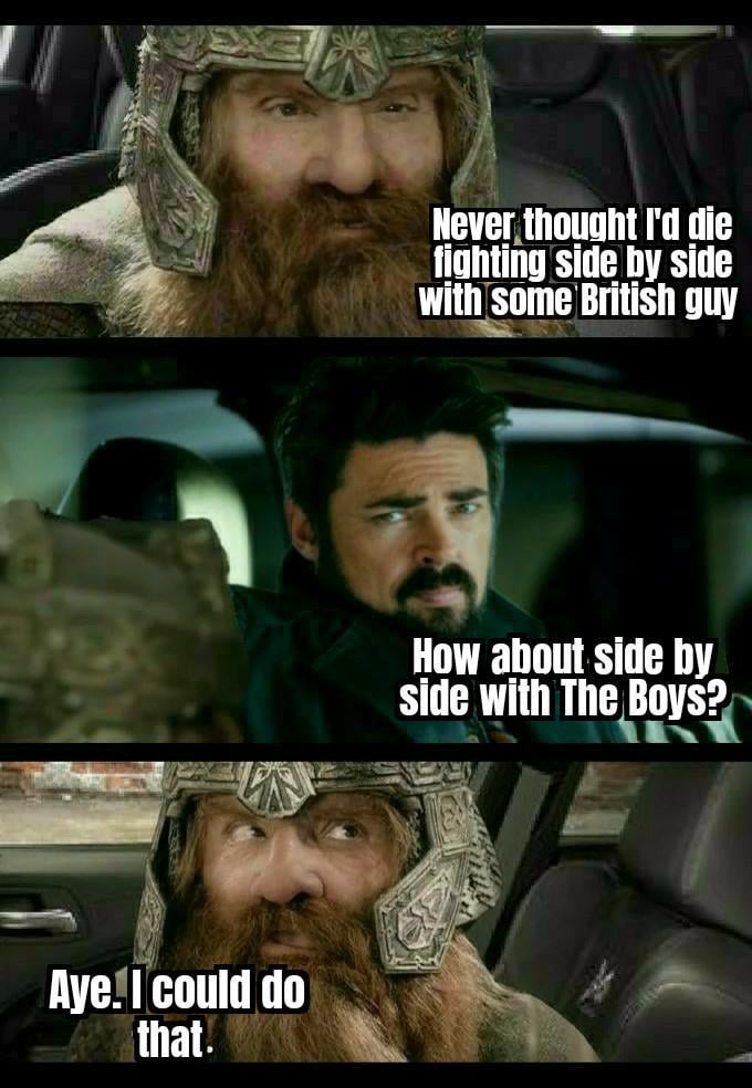 Gimli fights side by side with some British guy