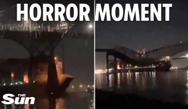 Terrifying new footage shows cargo ship SLAMMING into Baltimore bridge causing massive collapse