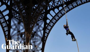 French athlete sets world record for rope climbing at Eiffel Tower