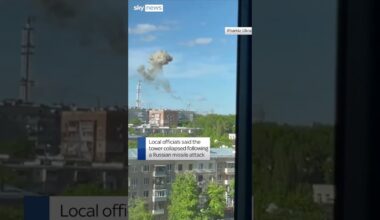 Moment Kharkiv TV tower snaps in half