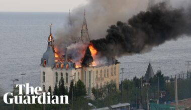 Drone footage shows Ukraine's 'Harry Potter castle’ in flames after Russian missile attack