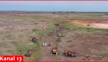 Ukrainian drone shows Russian military equipments being destroyed after heavy fighting