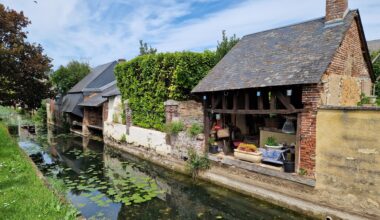 🥾 Lavoirs - communal washing places - along the water (Ozanne river) in Brou which is a commune in the Eure-et-Loir department, France, Europe