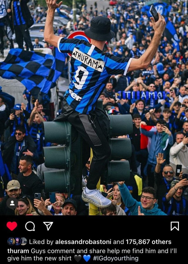 [Inter Xtra] Marcus Thuram noticed this video of a young Inter fan wearing an old jersey (Lukaku) that had been customized with tape to say Thuram. Marcus Thuram posted on his Instagram asking to connect him to the fan and he would give him his real jersey.