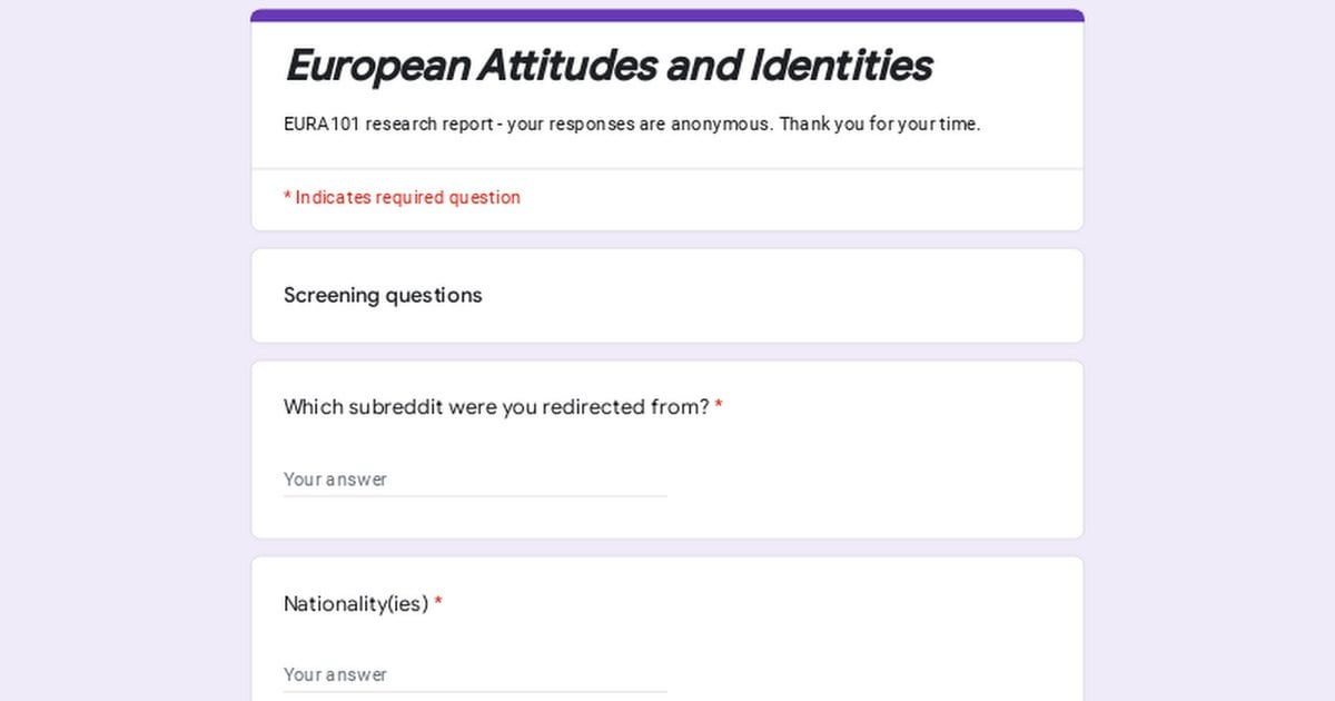 Uni research survey on EU/European identities and attitudes