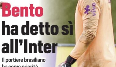 [CdS] “BENTO HAS SAID YES TO INTER. The Brazilian goalkeeper will be the first signing after Taremi and Zielinski. Bento has Inter as his priority. Last summer, he was able to get the promise from his club Athletico Paranaense to let him go.”