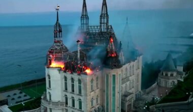 Ukraine's 'Harry Potter castle' burns after Russian attack